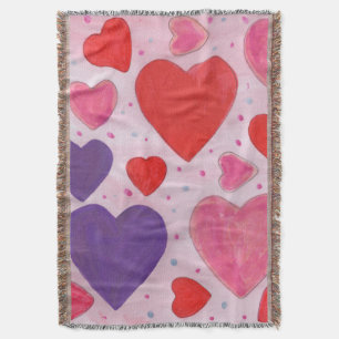 Pink Purple and Red Valentine's Day Hearts Pattern Throw Blanket