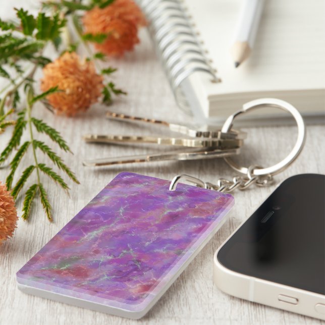 Pink, Purple, and Silver Marble Pattern Keychain (Front Right)