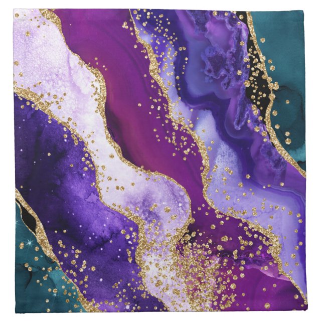 Pink, Purple and Teal Glitter Peacock Agate Cloth Napkin (Front)