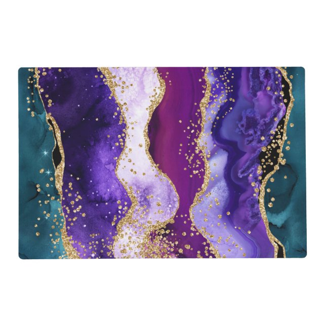 Pink, Purple and Teal Glitter Peacock Agate Placemat (Front)