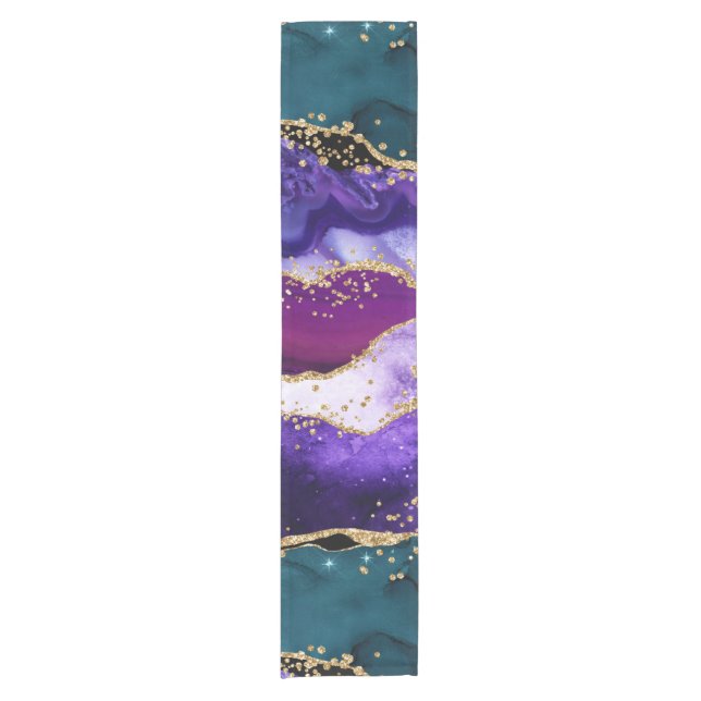 Pink, Purple and Teal Glitter Peacock Agate Short Table Runner (Front)