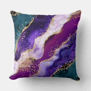 Pink, Purple and Teal Glitter Peacock Agate Throw Pillow