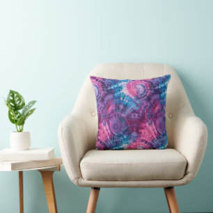Pink Purple and Teal Tie Dye Kaleidoscope Throw Pillow