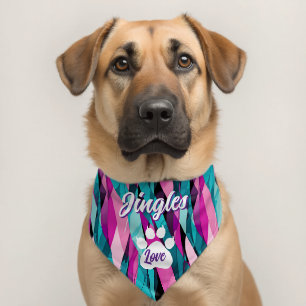 Pink, Purple and Turquoise Pawprint Personalized Pet Bandana Collar