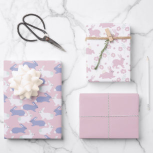 Pink, Purple and White Bunny Rabbits Easter Wrapping Paper Sheets