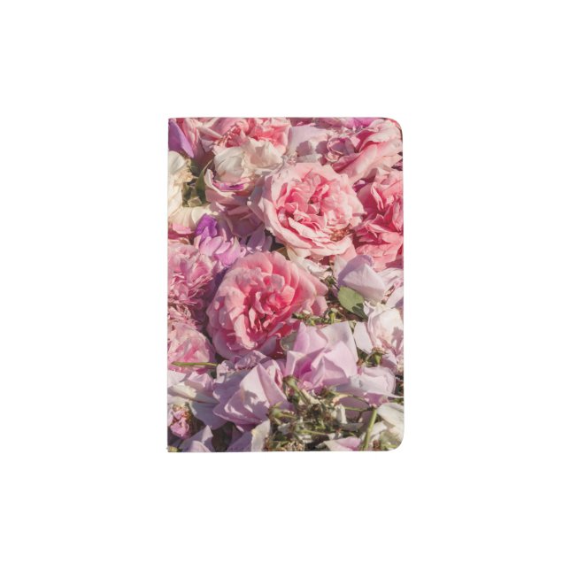 Pink, purple and white tea rose petals lumbar cush passport holder (Front)