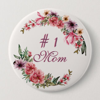 Pink Purple and Yellow Watercolor Floral #1 Mom Button