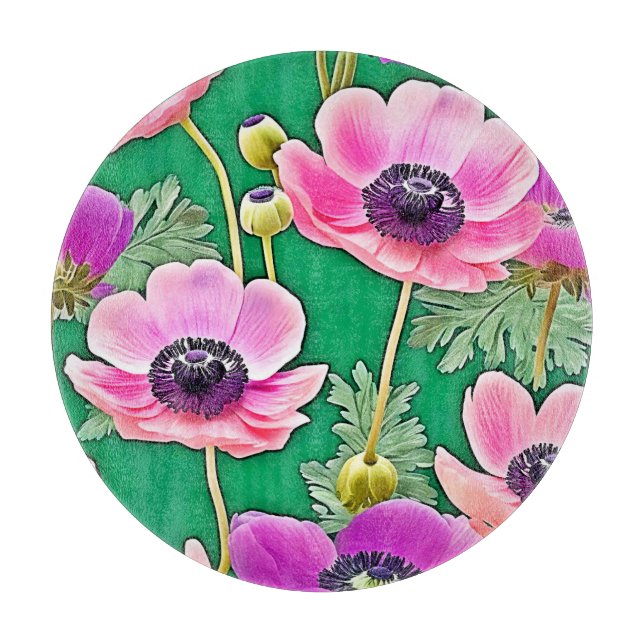 Pink Purple Anemones Cutting Board (Front)