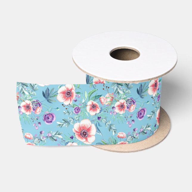 Pink Purple Anemones Spring Outdoor Bridal Shower  Satin Ribbon (Spool)