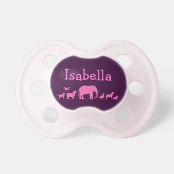 Pink & Purple Animal Parade Personalized Pacifier by Joyful_Expressions at Zazzle