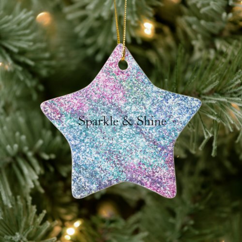Pink Purple Aqua Unicorn Glitter Sparkle Ceramic Ornament