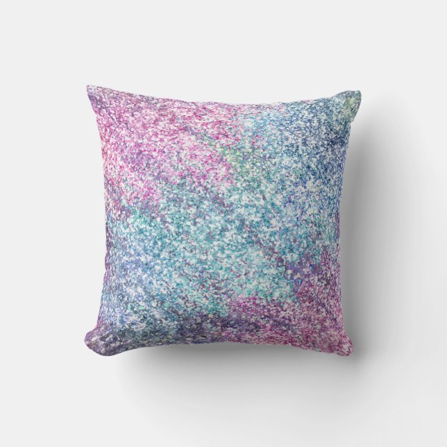 Pink Purple Aqua Unicorn Glitter Throw Pillow (Front)