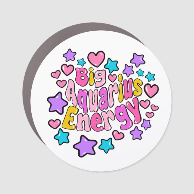 Pink Purple Aquarius Cute Zodiac Sign Car Magnet (Front)