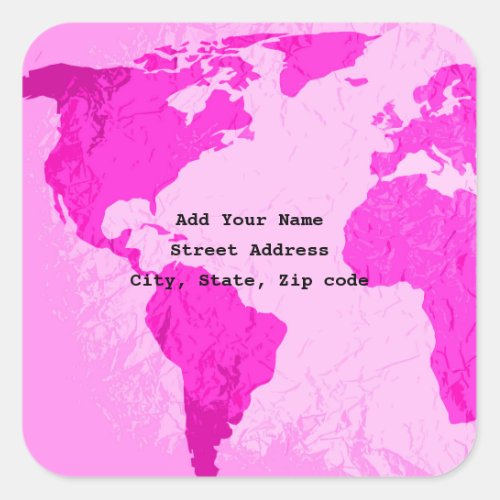 Pink Purple Art World Map Abstract Custom Traveler Square Sticker