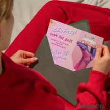 Pink Purple B Quinceanera Save The Date Card