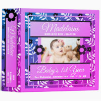 Pink Purple Baby's 1st Year Photo Scrapbook 3 Ring Binder