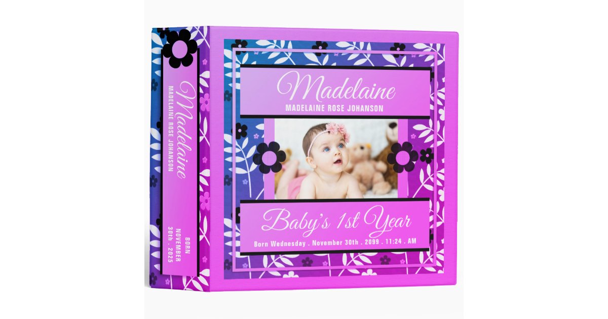 Pink Baby Girl's Custom Photo Scrapbook 3 Ring Binder