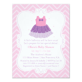 Pink Purple Ballerina Tutu Dress Girl Baby Shower Card