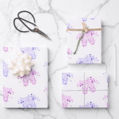 Pink  Purple Ballet Birthday Pointe Shoes Wrapping Paper Sheets