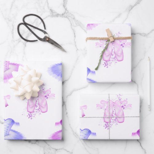 Pink  Purple Ballet Birthday Tutu  Pointe Shoes Wrapping Paper Sheets
