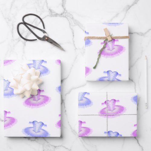Pink  Purple Ballet Birthday Tutu Watercolour Wrapping Paper Sheets