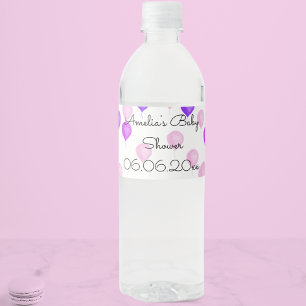 Pink Purple Balloon Baby Shower Water Bottle Label
