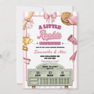 Pink Purple Baseball Little Rookie Baby Shower Invitation