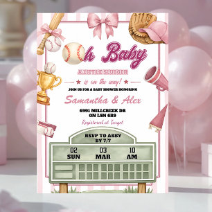 Pink Purple Baseball Oh Baby Girl Baby Shower Invitation