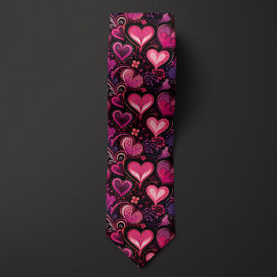 Pink & Purple Batik-inspired Valentine Heart  Neck Tie
