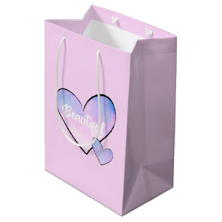 Pink Purple Beautiful Heart Gradient Medium Gift Bag