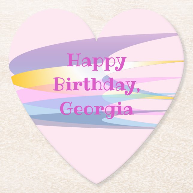 Pink Purple Birthday Paper Coaster (Front)