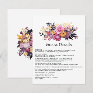 Pink, Purple, Black, and Gold Floral Guest Details Enclosure Card