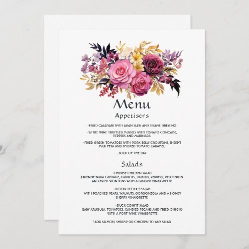 Pink Purple Black and Gold Floral Guest Details Menu