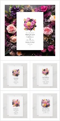 Pink, Purple, Black, and Gold Floral Wedding