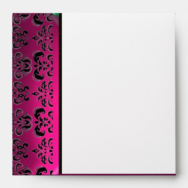 PINK PURPLE BLACK DAMASK MONOGRAM ,white, fuchsia Envelope (Front)