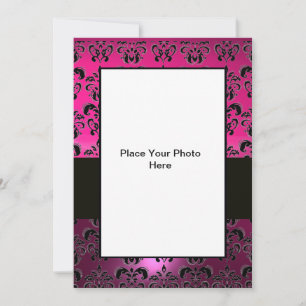 PINK PURPLE BLACK DAMASK PHOTO TEMPLATE ,fuchsia