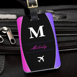 Pink Purple & Black Name Monogram Luggage Tag