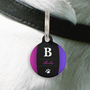 Pink Purple & Black Pawprint Name Monogram Pet ID Tag