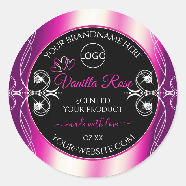 Pink Purple Black Product Labels Diamonds and Logo (Front)