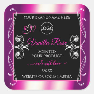 Pink Purple Black Product Labels Diamonds and Logo