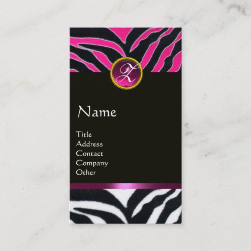 PINKPURPLE BLACK WHITE ZEBRA FUR MONOGRAM BUSINESS CARD