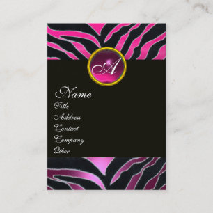 PINK,PURPLE BLACK WHITE ZEBRA FUR MONOGRAM BUSINESS CARD