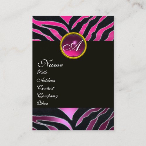 PINKPURPLE BLACK WHITE ZEBRA FUR MONOGRAM BUSINESS CARD