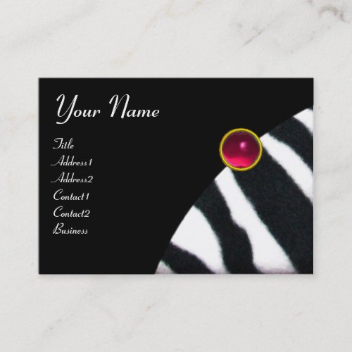 PINKPURPLE BLACK WHITE ZEBRA FUR MONOGRAM fuchsia Business Card