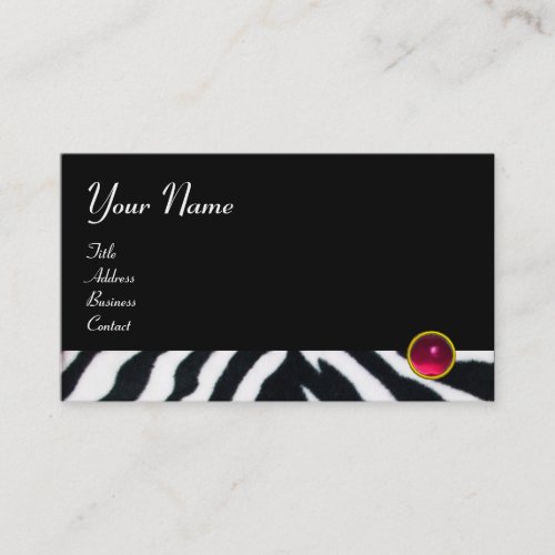 PINKPURPLE BLACK WHITE ZEBRA FUR MONOGRAM fuchsia Business Card