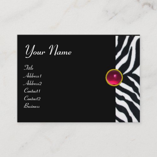 PINKPURPLE BLACK WHITE ZEBRA FUR MONOGRAM fuchsia Business Card