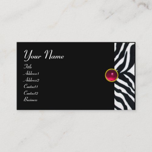 PINKPURPLE BLACK WHITE ZEBRA FUR MONOGRAM fuchsia Business Card