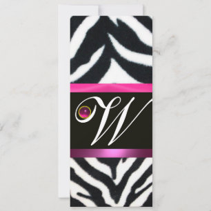 PINK,PURPLE BLACK WHITE ZEBRA FUR MONOGRAM fuchsia Invitation