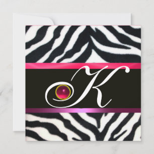 PINK PURPLE BLACK WHITE ZEBRA FUR MONOGRAM ,ruby Invitation