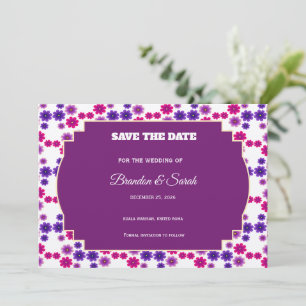 Pink & Purple Blooms Symmetrical Mini Floral Save The Date